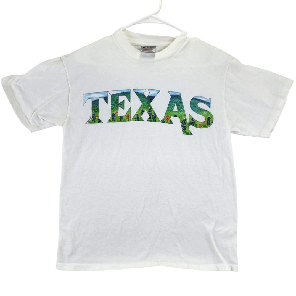 Oneita Power T Texas Landscape Bluebonnet Graphic‎ T Shirt Mens M